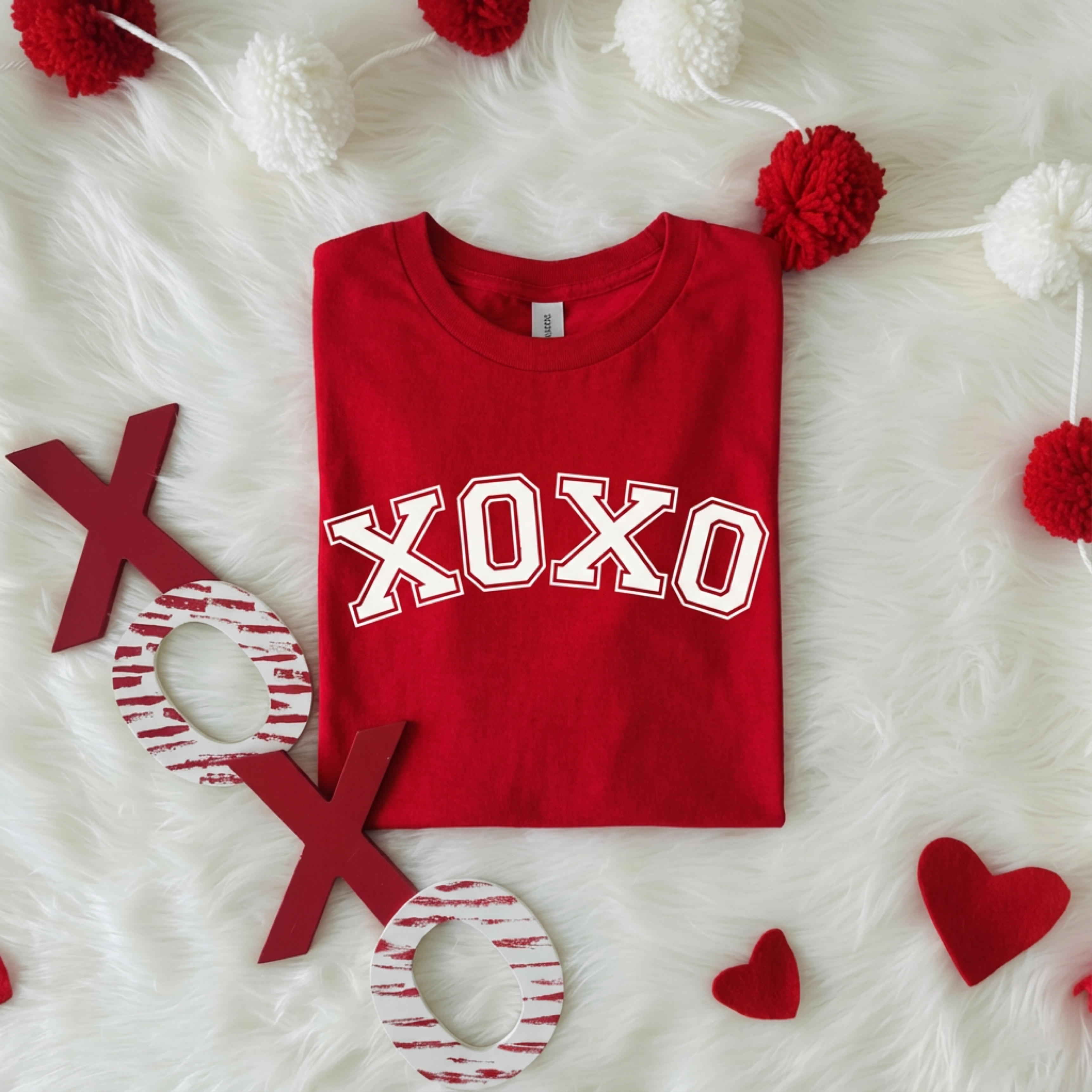 XOXO Valentine's Day Shirt - Varsity Graphic Tee - Pink or Red Comfort T-Shirt
