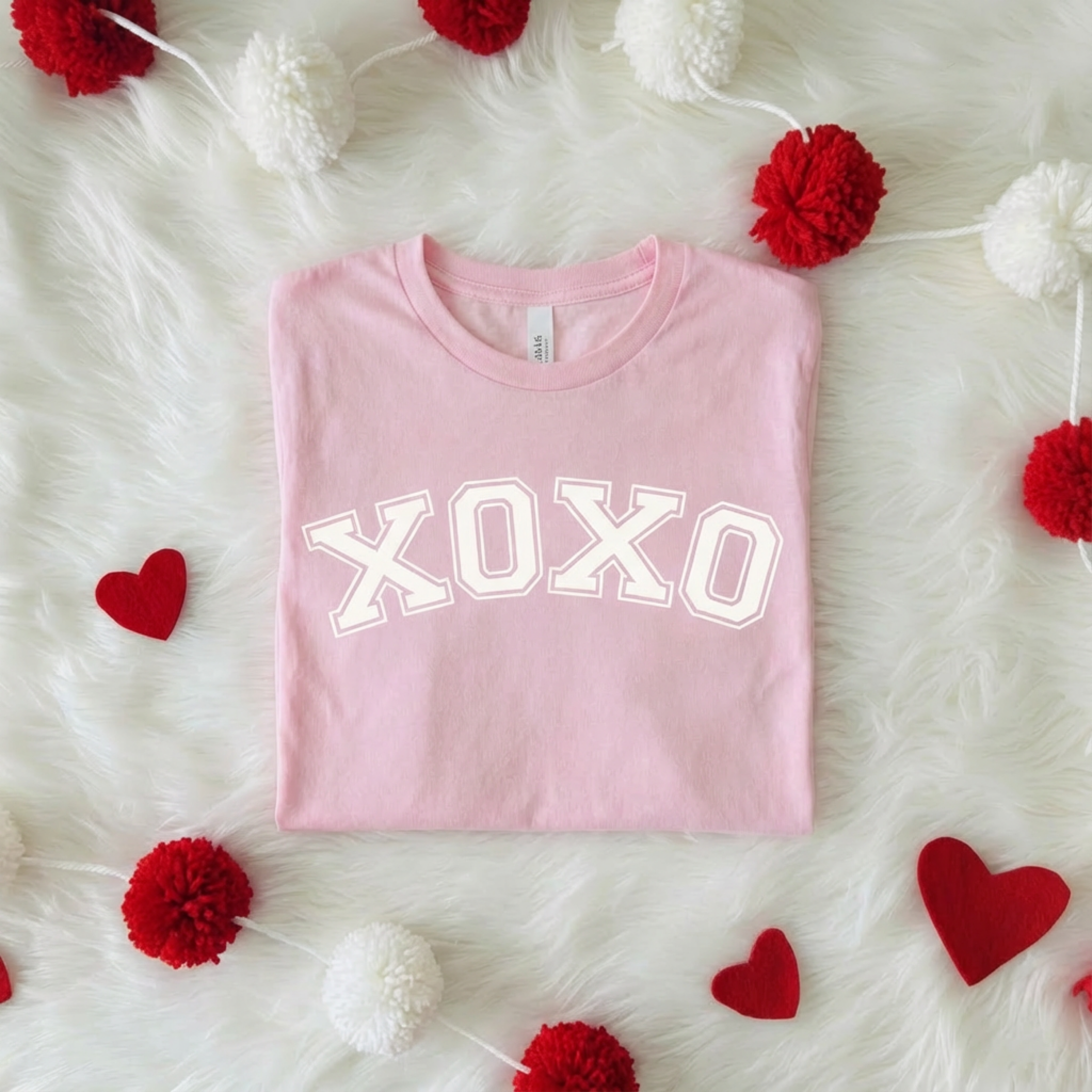 XOXO Valentine's Day Shirt - Varsity Graphic Tee - Pink or Red Comfort T-Shirt