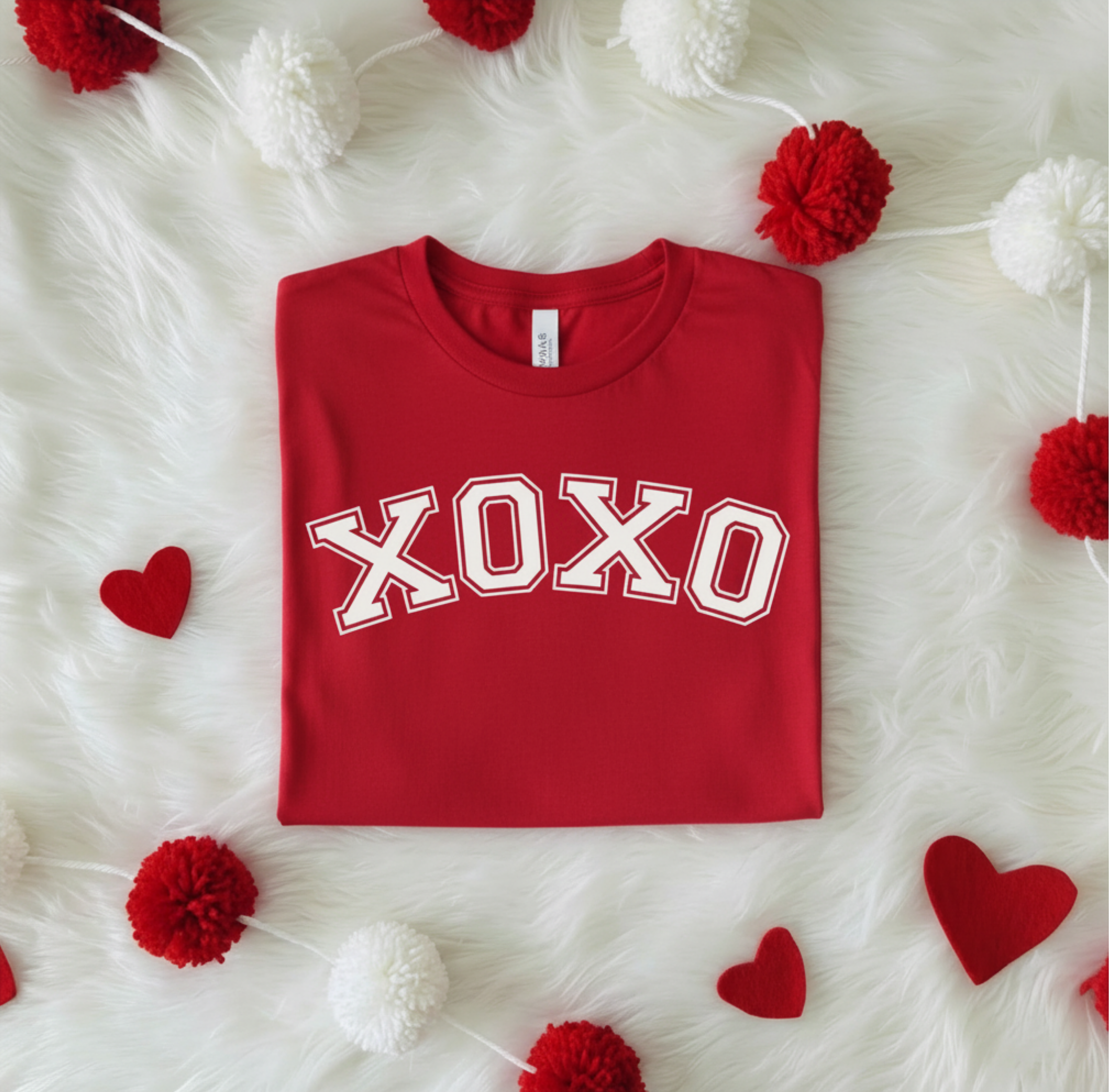 XOXO Valentine's Day Shirt - Varsity Graphic Tee - Pink or Red Comfort T-Shirt